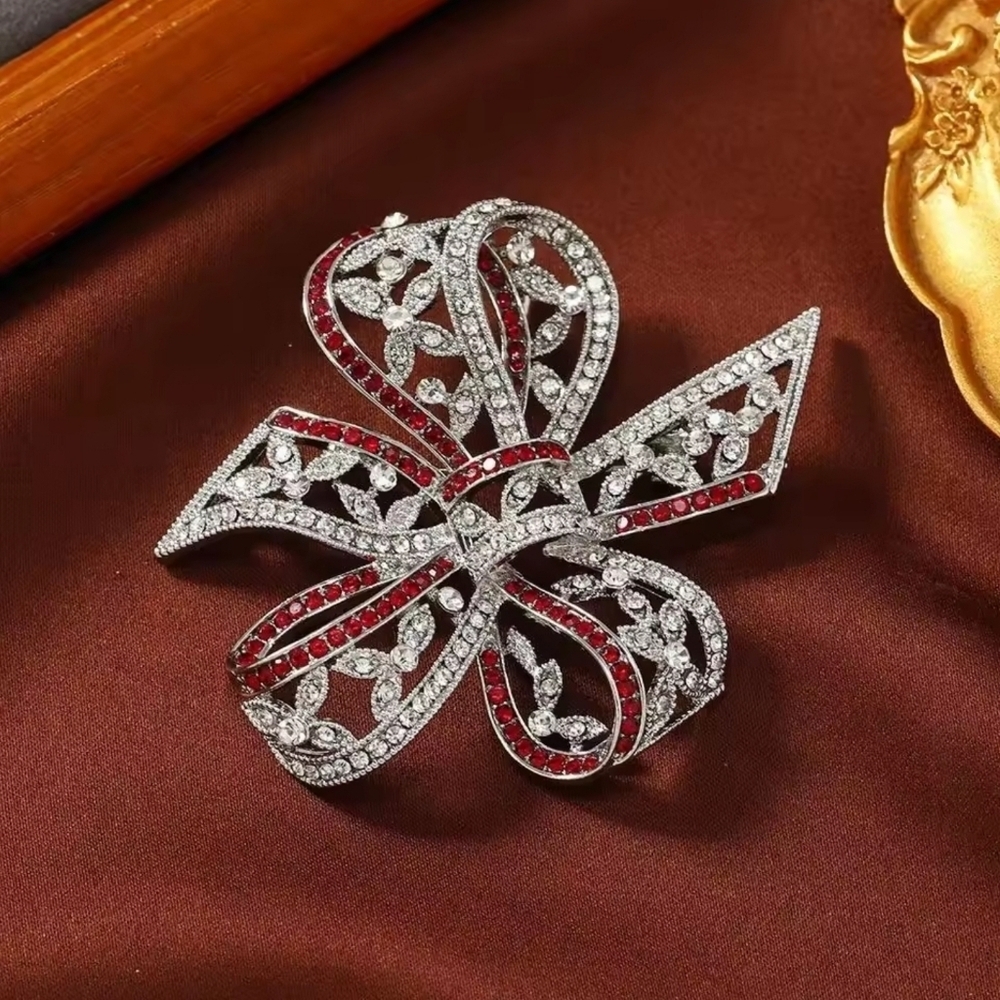 Elegant Silver and Red Brooch